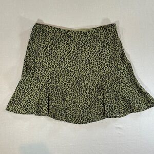 Row A Leopard Print Mini Skirt Green Black Flowy Hem Size M